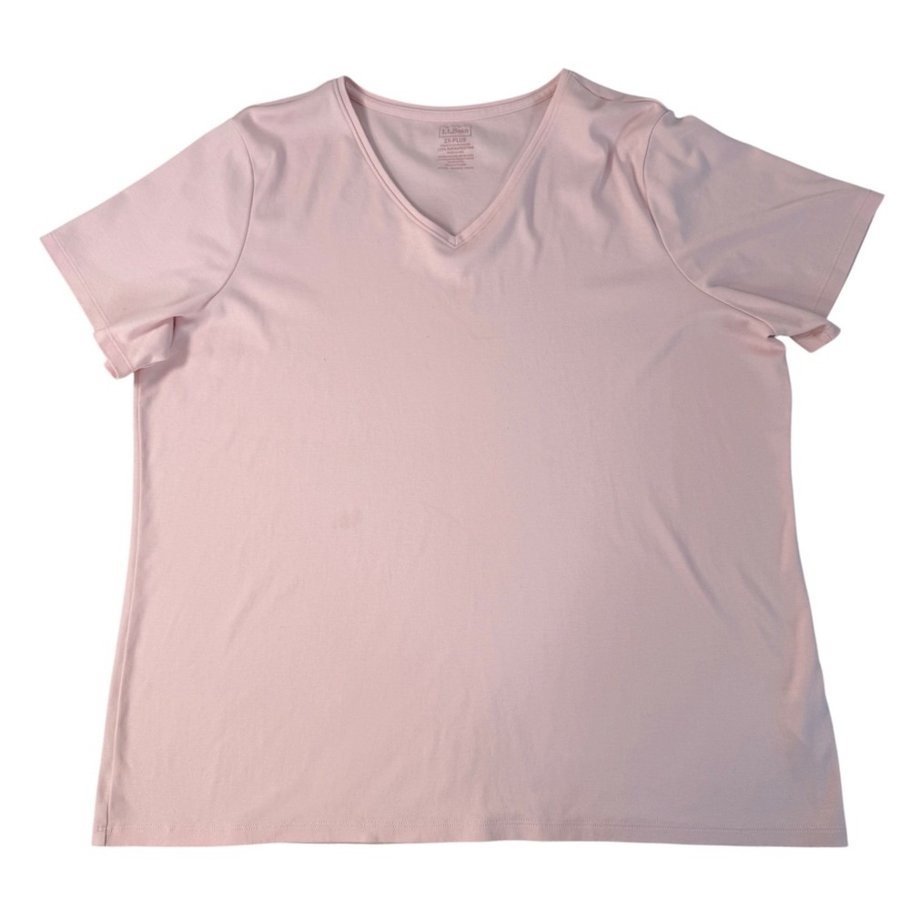 LL Bean Womens 2X-Plus Pink V-Neck T-Shirt 100% Supima Cotton Short Sleeve